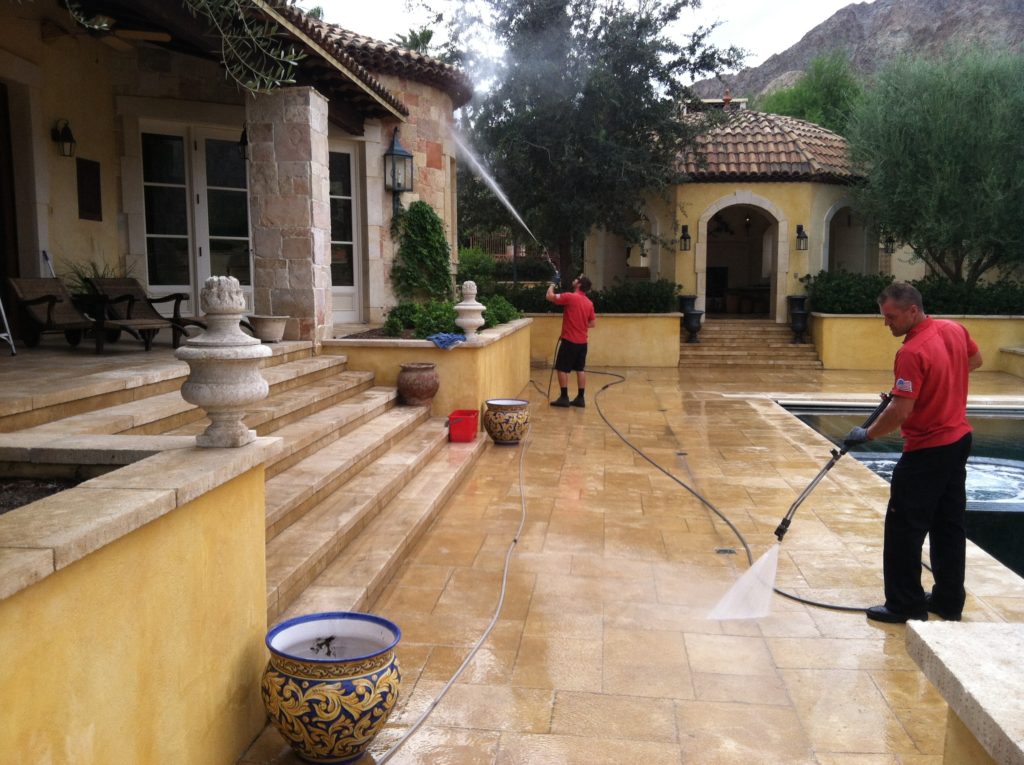 Pressure washing home in Southern California